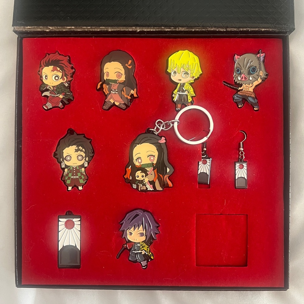 Demon Slayer Pins, Keychain and Earring Set